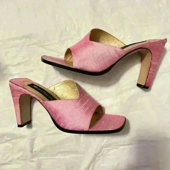 Moda Spana Rivta Pink Indian Silk Heel Sandals Sz 7 Barbie - Picture 7 of 8